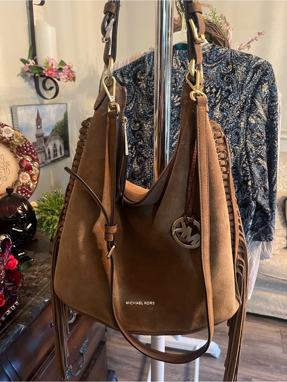 Michael Kors Brown Suede Fringe Shoulder Bag